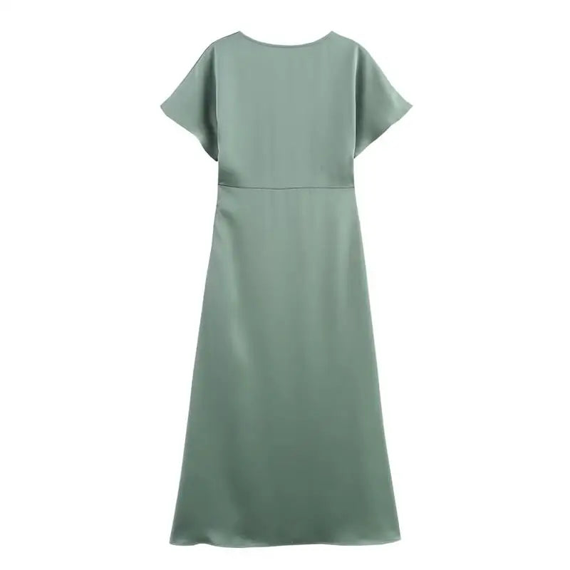 Elegant Summer Women's Dress with V-Neck Long Flowing Silhouette Comfortable Chic Fashionable Outfit for Young Women