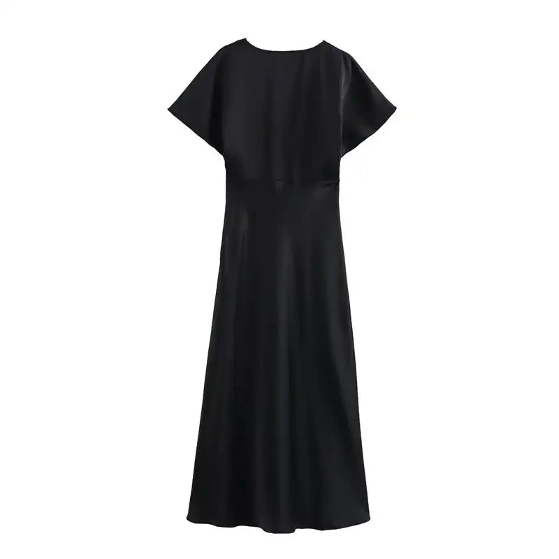 Elegant Summer Women's Dress with V-Neck Long Flowing Silhouette Comfortable Chic Fashionable Outfit for Young Women