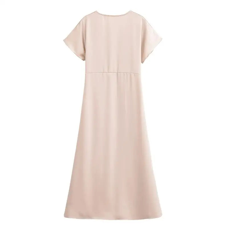 Elegant Summer Women's Dress with V-Neck Long Flowing Silhouette Comfortable Chic Fashionable Outfit for Young Women