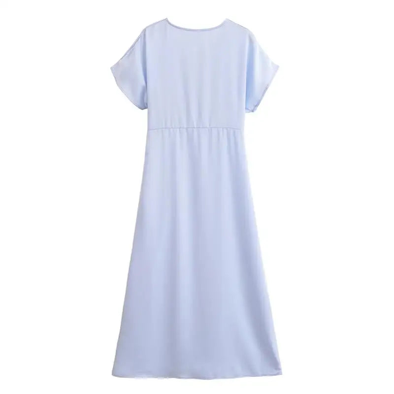 Elegant Summer Women's Dress with V-Neck Long Flowing Silhouette Comfortable Chic Fashionable Outfit for Young Women