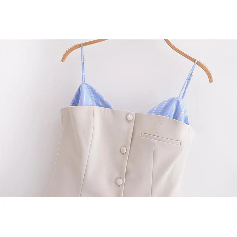 Chic Patchwork Tube Top Dress for Women Elegant Mini Summer Holiday Casual Street Fashion Youth Style