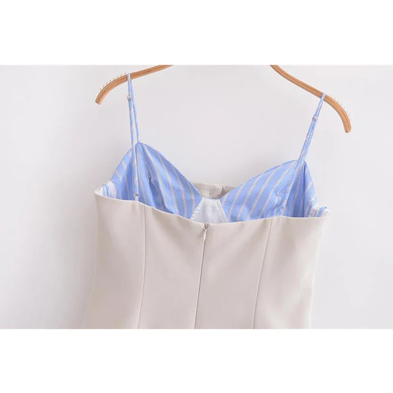 Chic Patchwork Tube Top Dress for Women Elegant Mini Summer Holiday Casual Street Fashion Youth Style