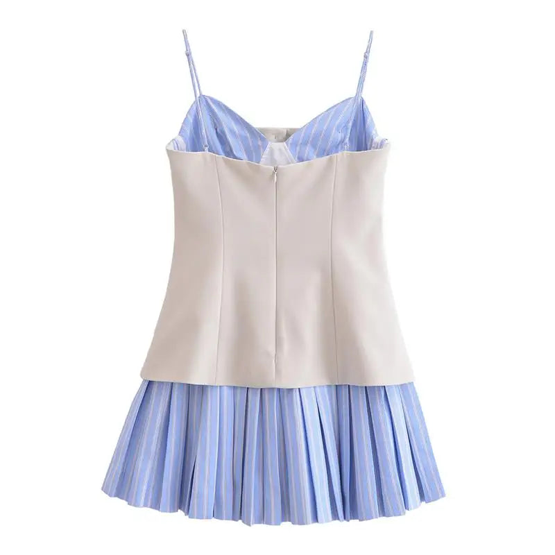 Chic Patchwork Tube Top Dress for Women Elegant Mini Summer Holiday Casual Street Fashion Youth Style