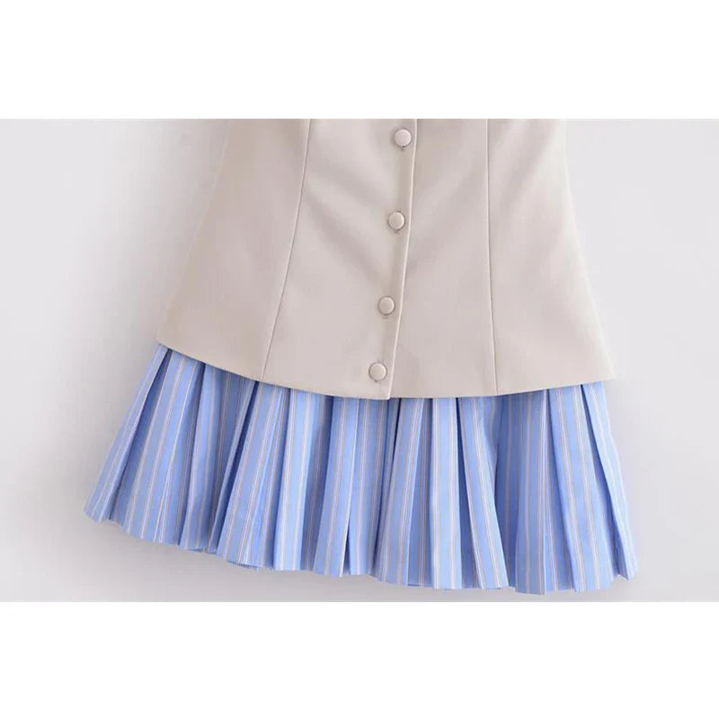 Chic Patchwork Tube Top Dress for Women Elegant Mini Summer Holiday Casual Street Fashion Youth Style