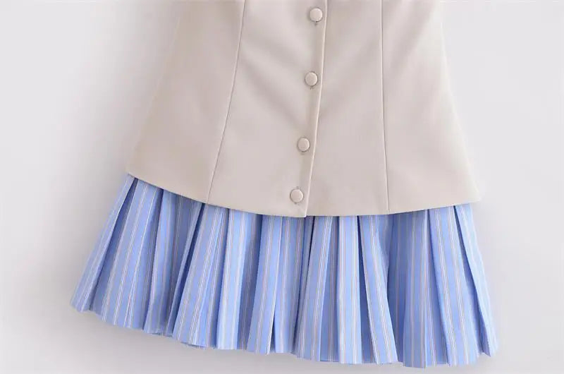 Chic Patchwork Tube Top Dress for Women Elegant Mini Summer Holiday Casual Street Fashion Youth Style