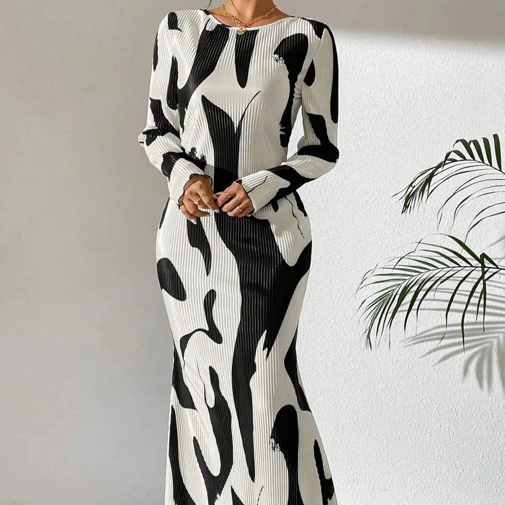Long Sleeve Crew Neck Open Back Tie Up Maxi Bodycon Dress for Women Elegant Evening Wear