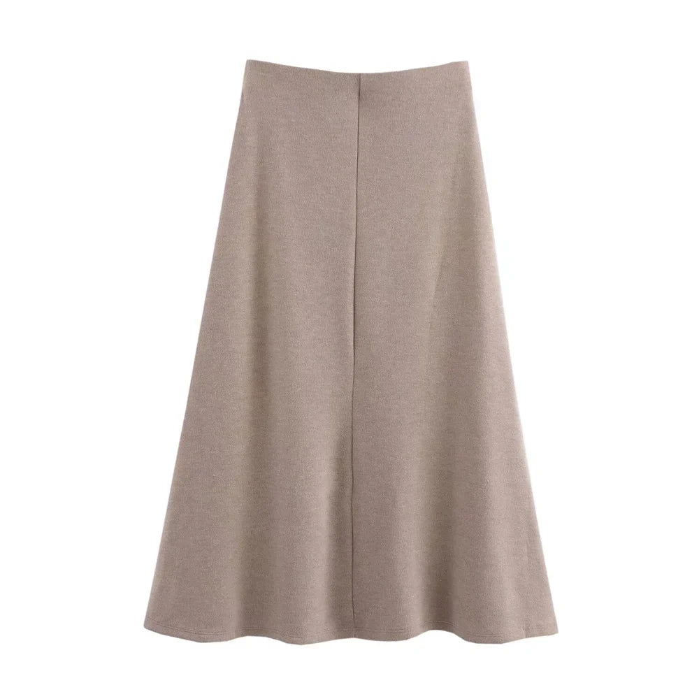 Womens Round Neck Solid Color Top with Knot Detail and Short Sleeve Skirt Set Elegant Casual Outfit