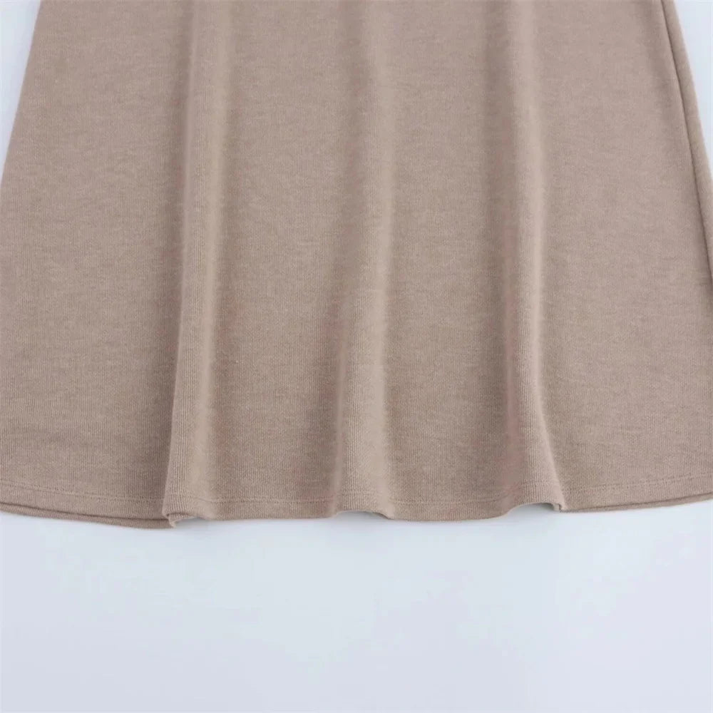 Womens Round Neck Solid Color Top with Knot Detail and Short Sleeve Skirt Set Elegant Casual Outfit