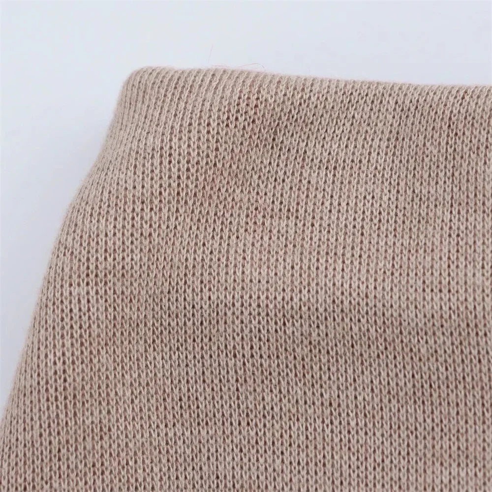 Womens Round Neck Solid Color Top with Knot Detail and Short Sleeve Skirt Set Elegant Casual Outfit