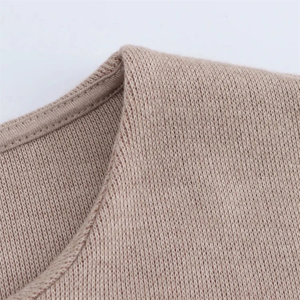 Womens Round Neck Solid Color Top with Knot Detail and Short Sleeve Skirt Set Elegant Casual Outfit