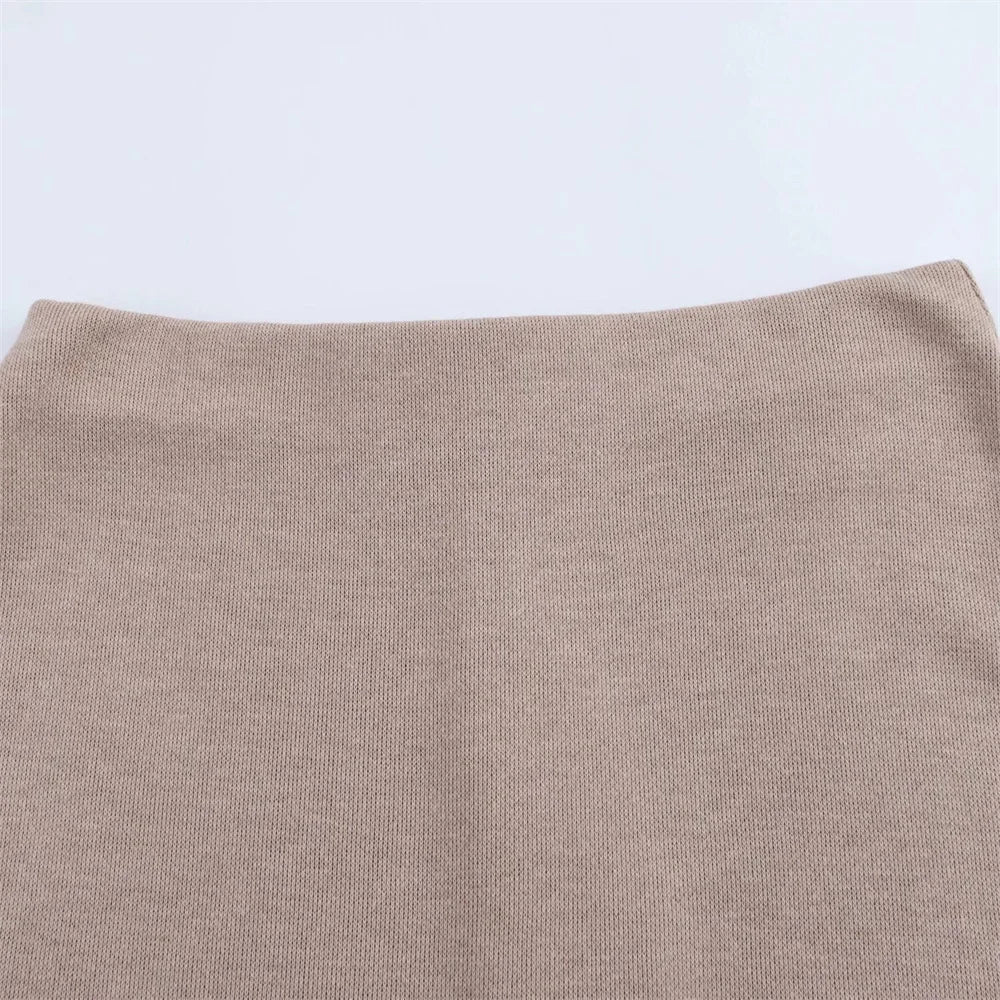 Womens Round Neck Solid Color Top with Knot Detail and Short Sleeve Skirt Set Elegant Casual Outfit