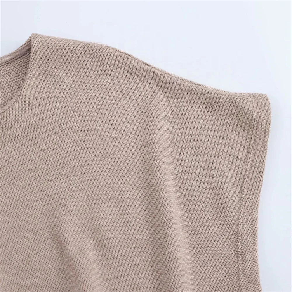 Womens Round Neck Solid Color Top with Knot Detail and Short Sleeve Skirt Set Elegant Casual Outfit