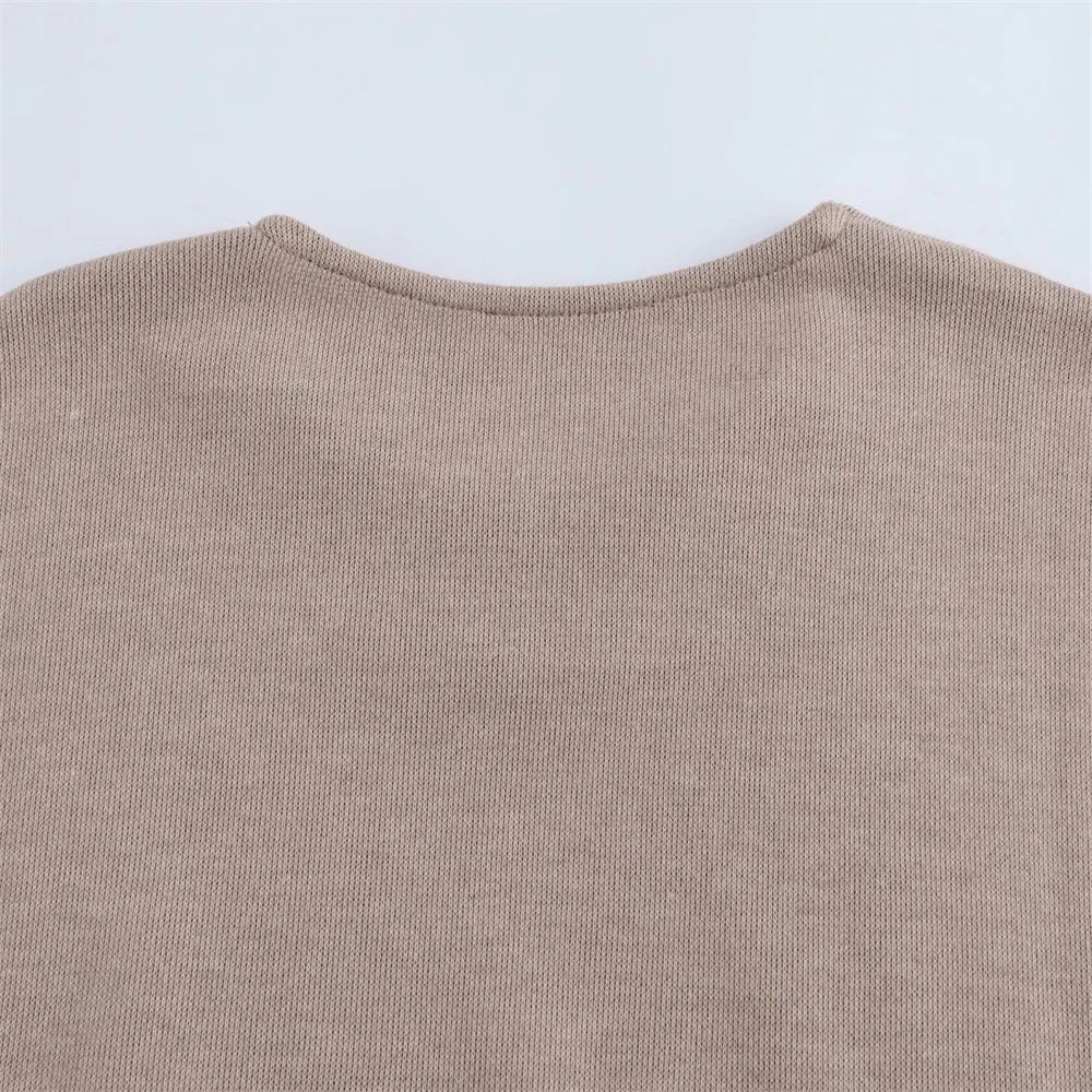 Womens Round Neck Solid Color Top with Knot Detail and Short Sleeve Skirt Set Elegant Casual Outfit