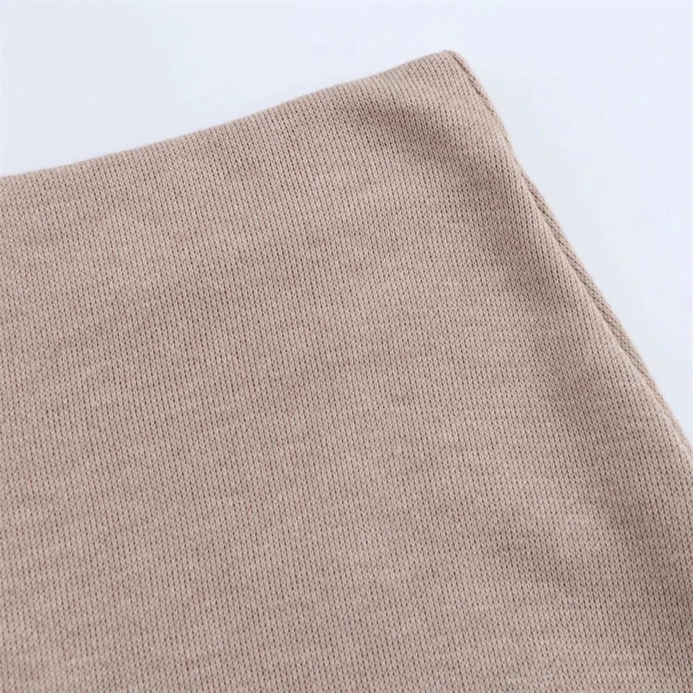 Womens Round Neck Solid Color Top with Knot Detail and Short Sleeve Skirt Set Elegant Casual Outfit