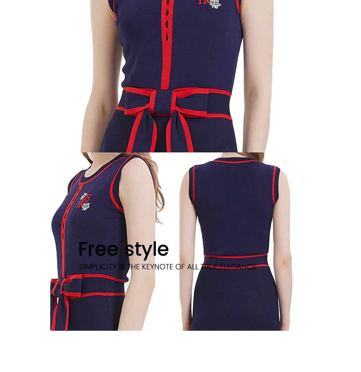 Elegant Sleeveless Knitted Long Dress for Women in Classic Navy Blue Suitable for Business and Formal Occasions