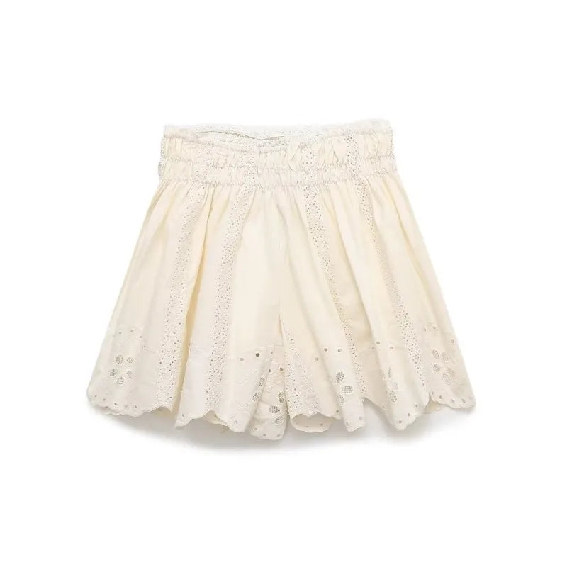 Women's Embroidered Strappy Two-Piece Set with Thin Straps, Straight Neck Sleeveless Top and High Waist Lined Skirt Chic Summer Outfit