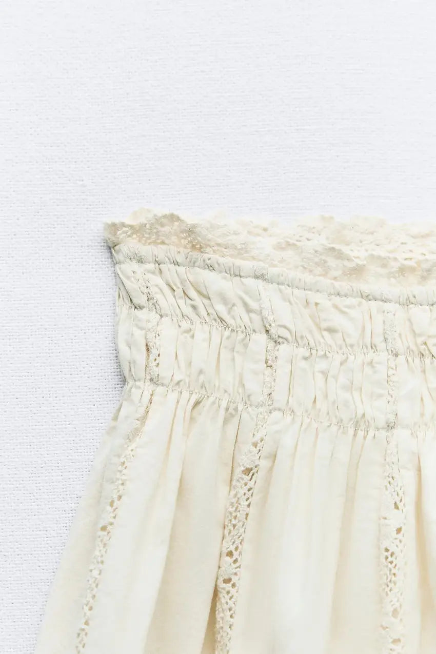 Women's Embroidered Strappy Two-Piece Set with Thin Straps, Straight Neck Sleeveless Top and High Waist Lined Skirt Chic Summer Outfit