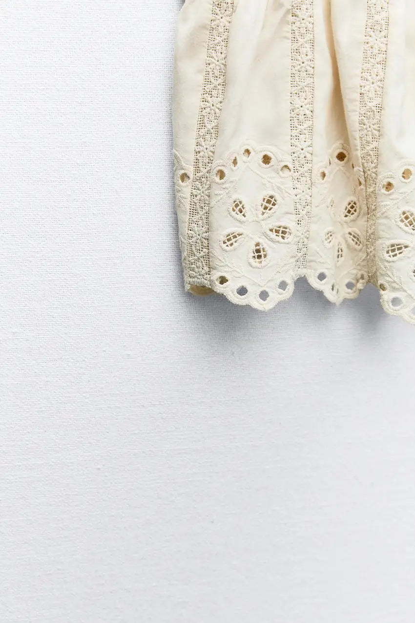 Women's Embroidered Strappy Two-Piece Set with Thin Straps, Straight Neck Sleeveless Top and High Waist Lined Skirt Chic Summer Outfit