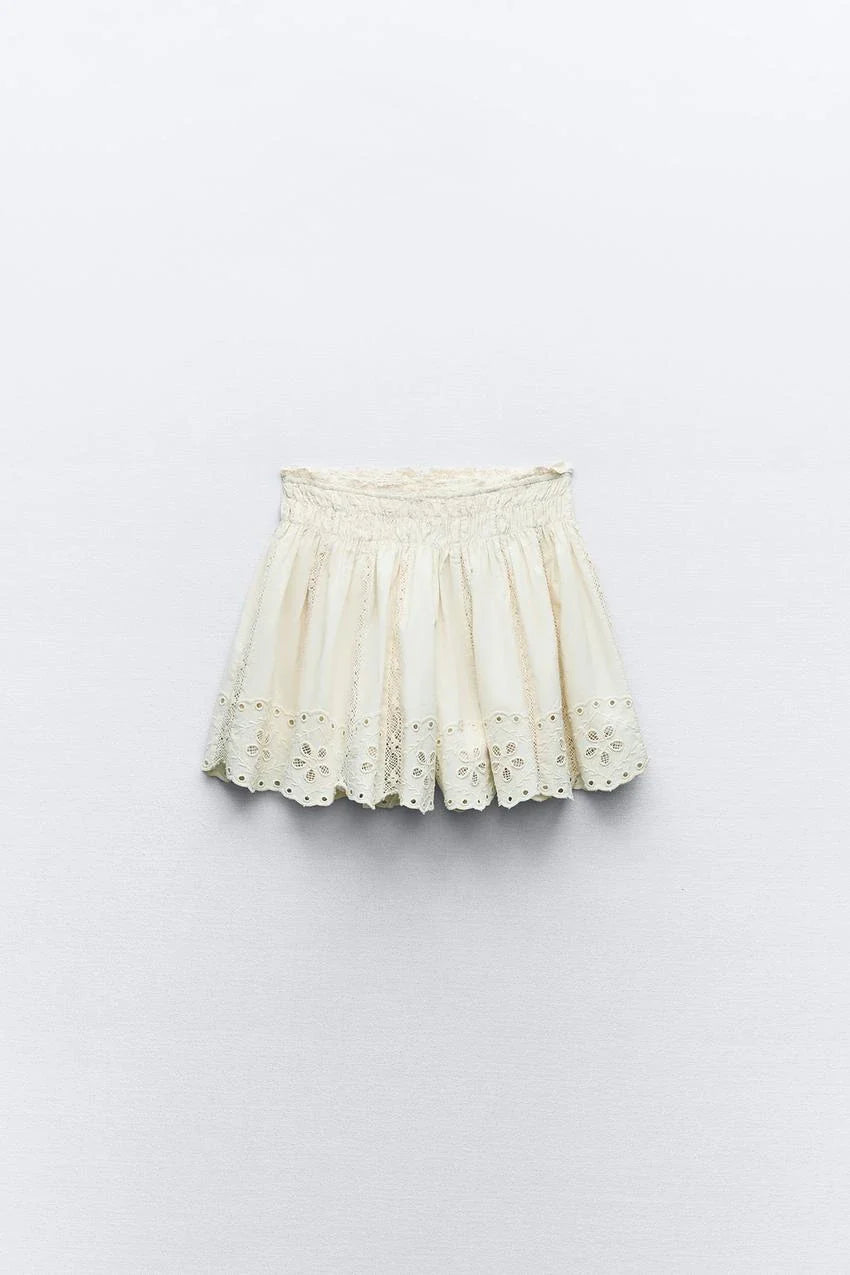 Women's Embroidered Strappy Two-Piece Set with Thin Straps, Straight Neck Sleeveless Top and High Waist Lined Skirt Chic Summer Outfit