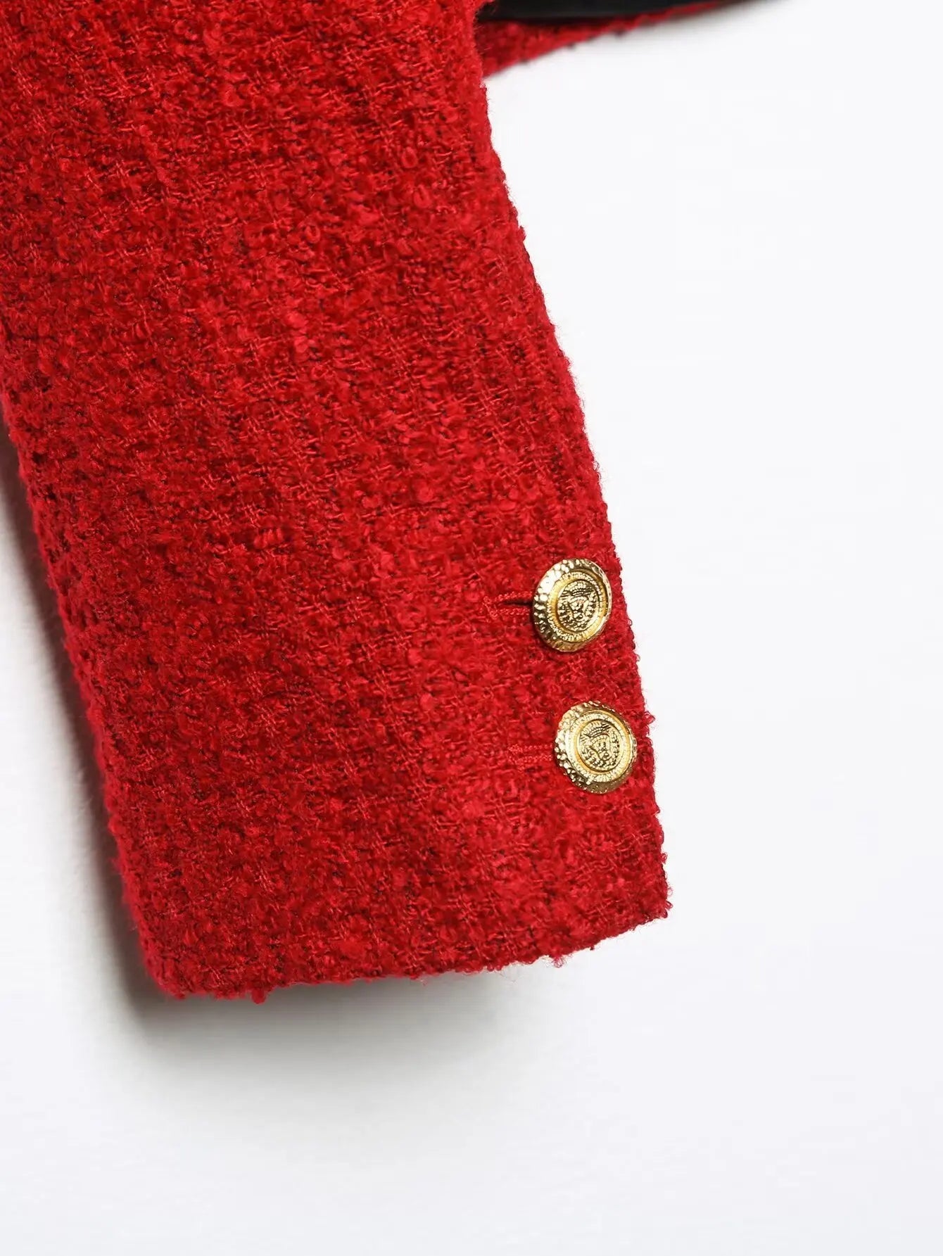 Women Textured Double Breasted Blazer and High Waist Skirt Set with O-Neck Jacket, Front Pockets, Side Slit, and Hidden Zip Closure for Chic Fall Fashion