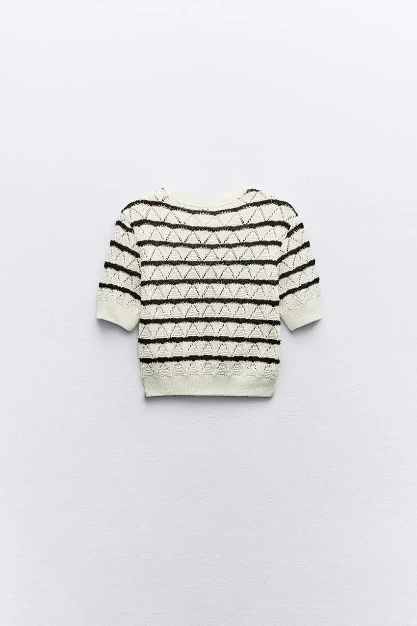 Women's Knit Striped Shirt and High-Waisted Elastic Mini Shorts Set Slim Fit Casual Round Neck Top Chic Two-Piece Summer Outfit