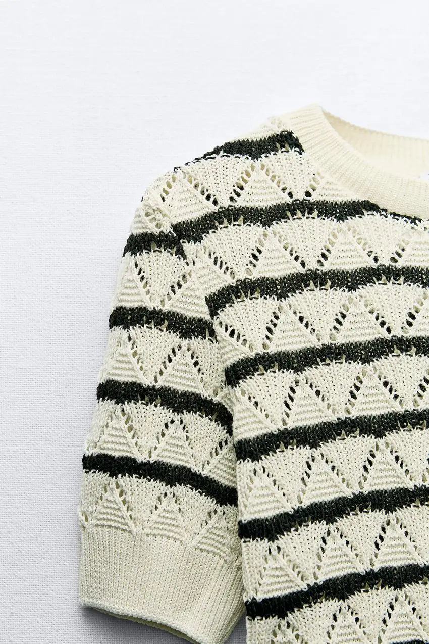 Women's Knit Striped Shirt and High-Waisted Elastic Mini Shorts Set Slim Fit Casual Round Neck Top Chic Two-Piece Summer Outfit