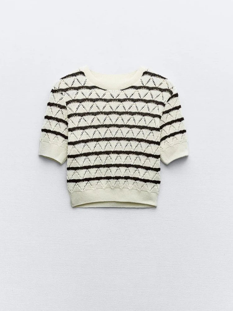 Women's Knit Striped Shirt and High-Waisted Elastic Mini Shorts Set Slim Fit Casual Round Neck Top Chic Two-Piece Summer Outfit