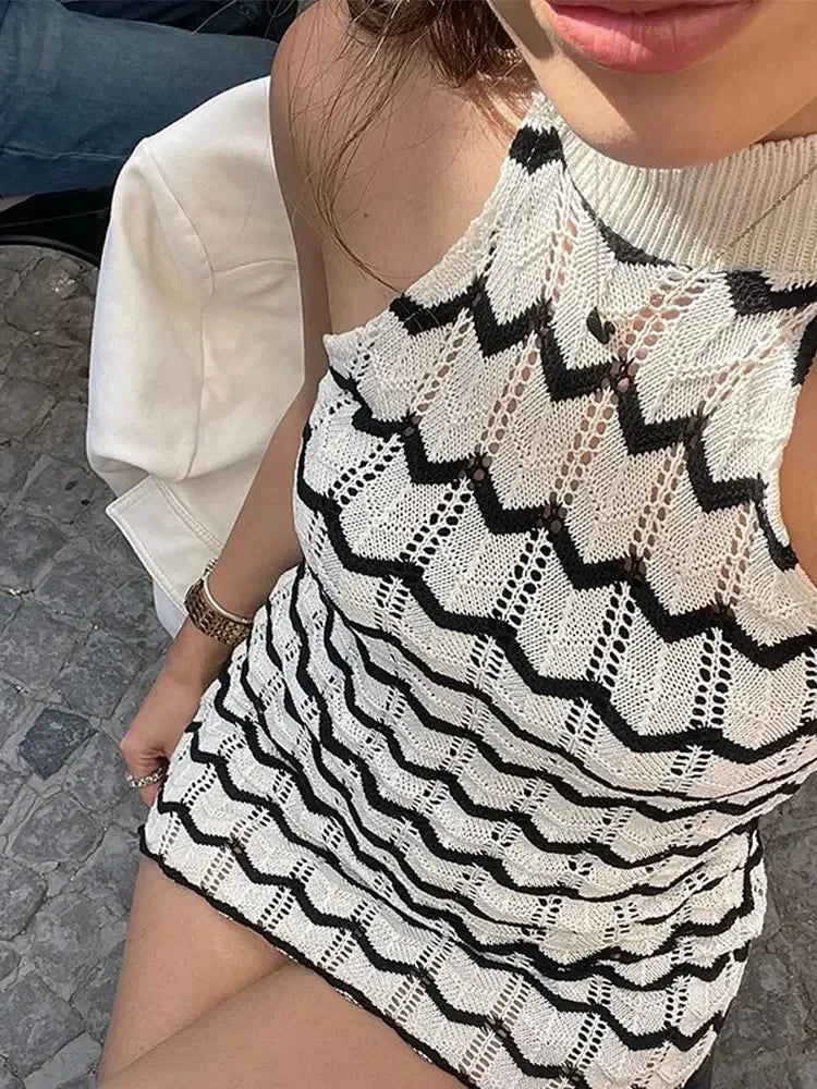 Women's Knit Striped Shirt and High-Waisted Elastic Mini Shorts Set Slim Fit Casual Round Neck Top Chic Two-Piece Summer Outfit