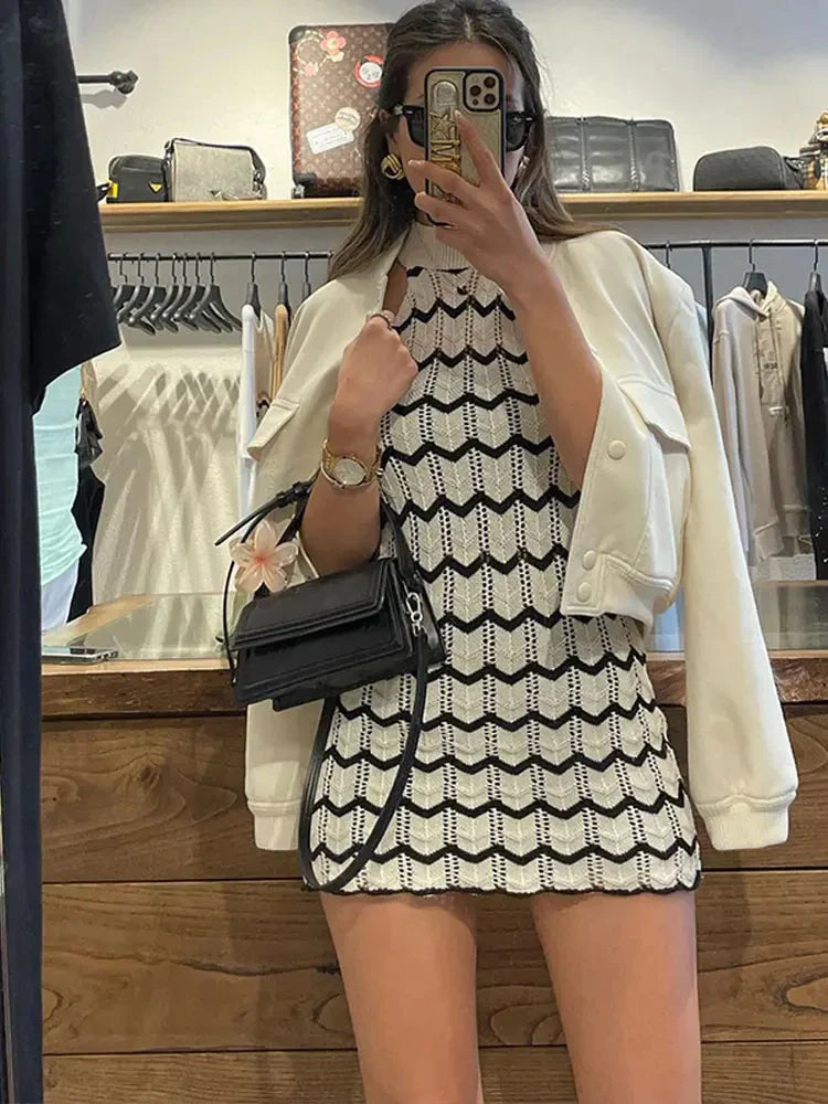 Women's Knit Striped Shirt and High-Waisted Elastic Mini Shorts Set Slim Fit Casual Round Neck Top Chic Two-Piece Summer Outfit