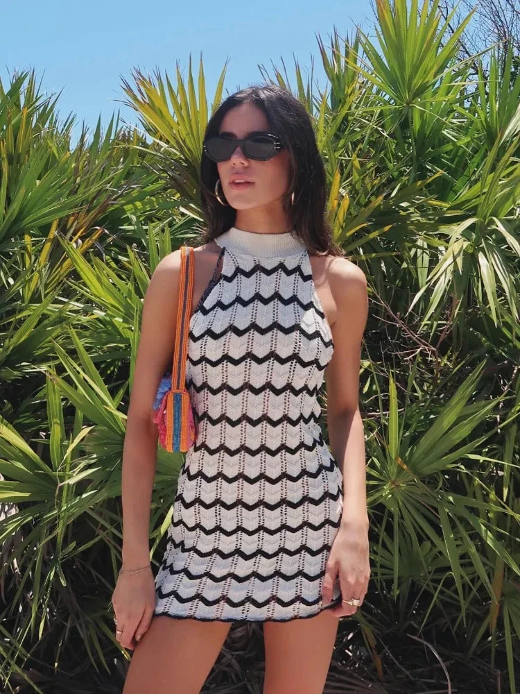 Women's Knit Striped Shirt and High-Waisted Elastic Mini Shorts Set Slim Fit Casual Round Neck Top Chic Two-Piece Summer Outfit