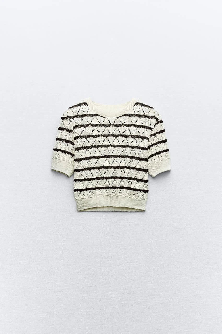 Women's Knit Striped Shirt and High-Waisted Elastic Mini Shorts Set Slim Fit Casual Round Neck Top Chic Two-Piece Summer Outfit