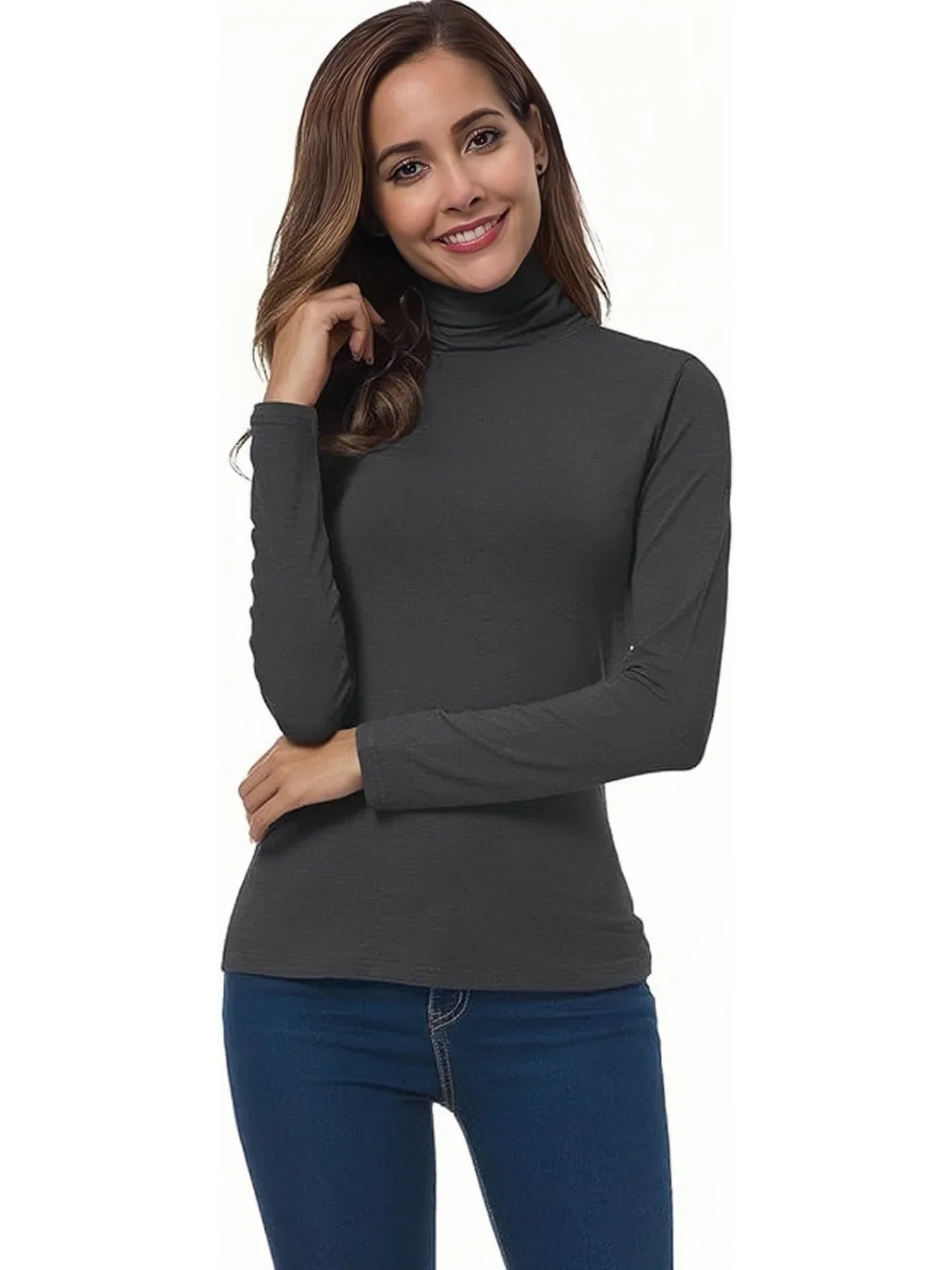 Womens Soft Knit Turtleneck T-Shirt Set Long Sleeve Casual Tops Stylish Basic Essentials for Spring and Fall
