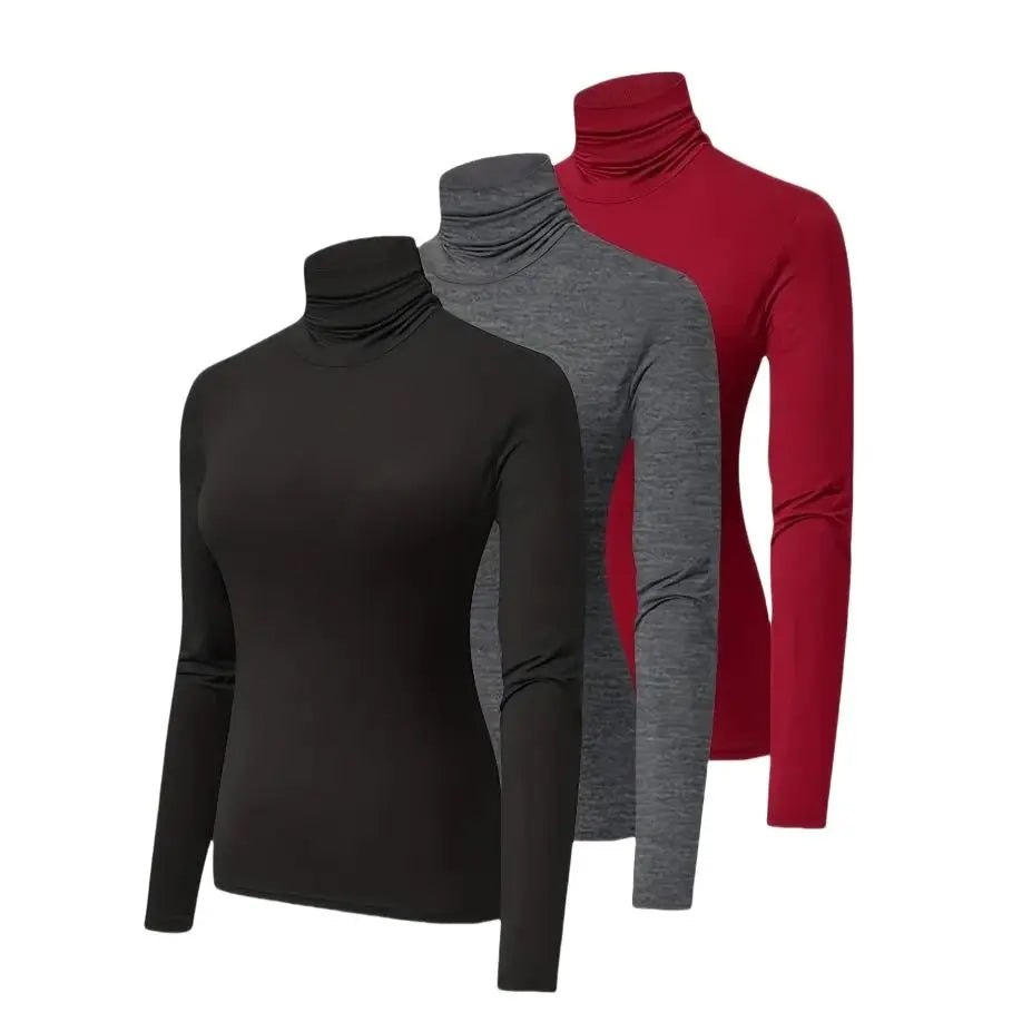 Womens Soft Knit Turtleneck T-Shirt Set Long Sleeve Casual Tops Stylish Basic Essentials for Spring and Fall