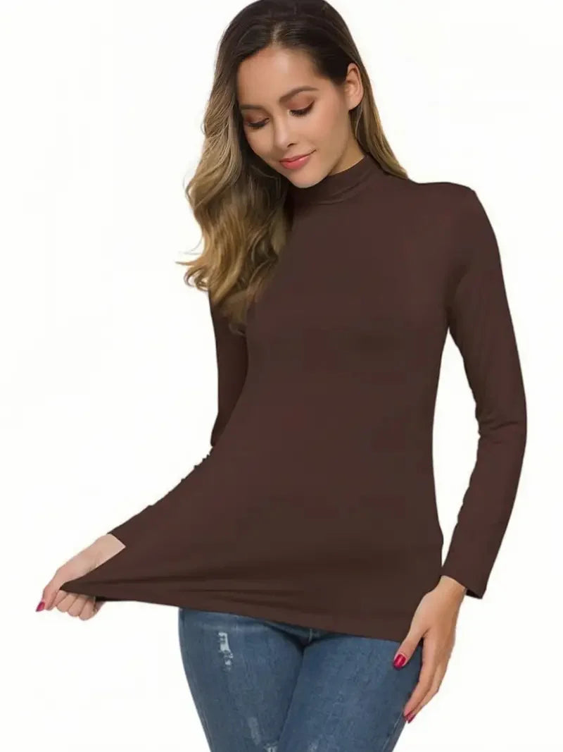 Womens Soft Knit Turtleneck T-Shirt Set Long Sleeve Casual Tops Stylish Basic Essentials for Spring and Fall