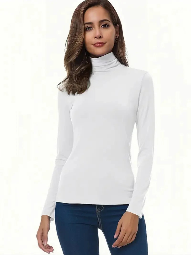 Womens Soft Knit Turtleneck T-Shirt Set Long Sleeve Casual Tops Stylish Basic Essentials for Spring and Fall
