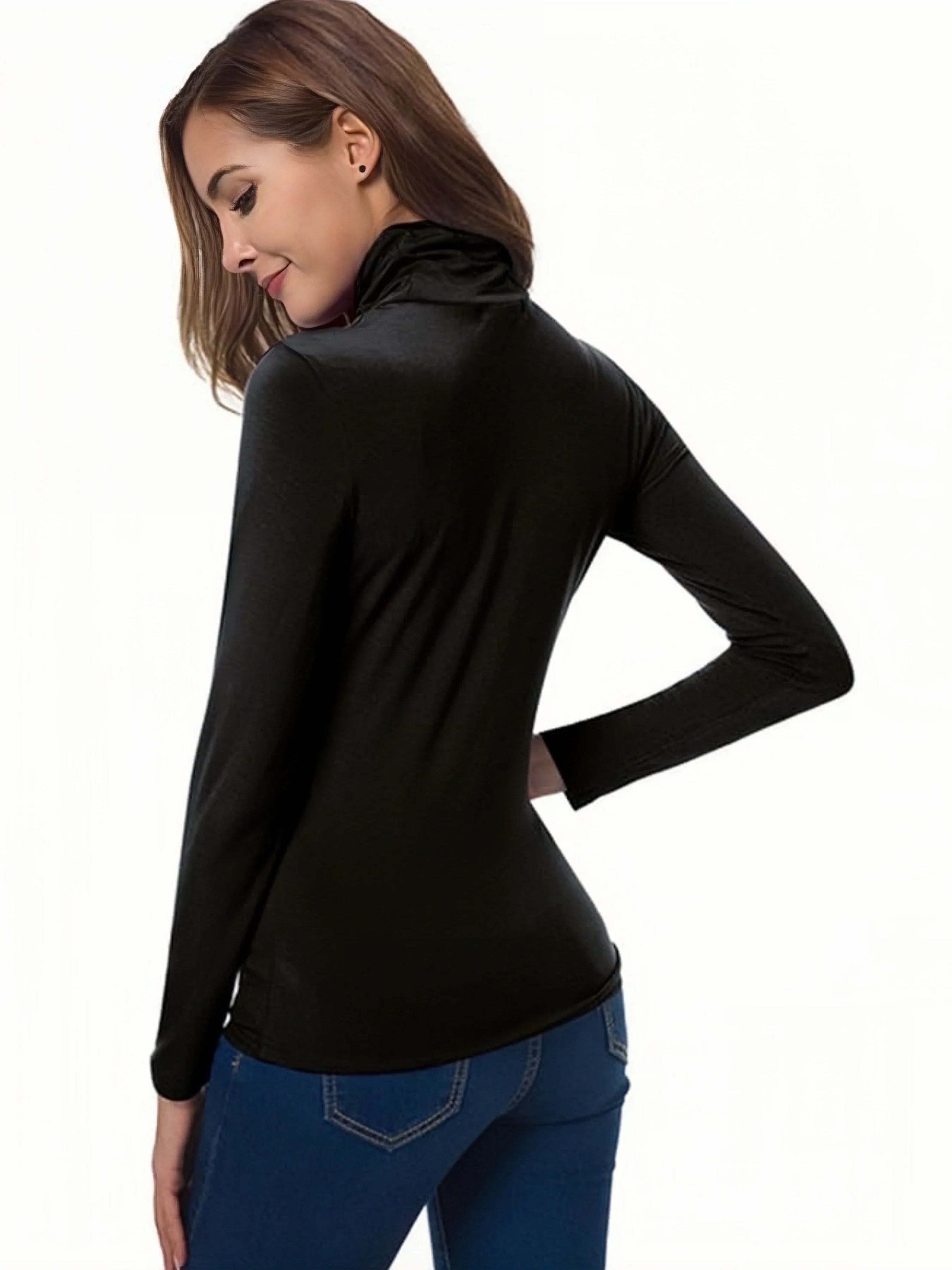 Womens Soft Knit Turtleneck T-Shirt Set Long Sleeve Casual Tops Stylish Basic Essentials for Spring and Fall