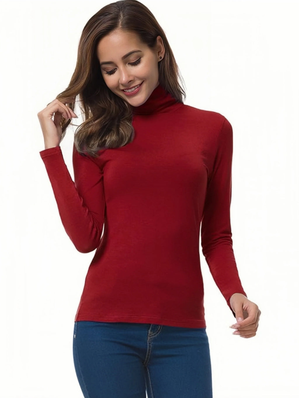 Womens Soft Knit Turtleneck T-Shirt Set Long Sleeve Casual Tops Stylish Basic Essentials for Spring and Fall