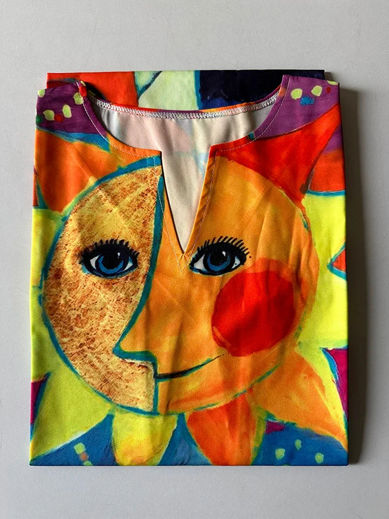 Elegant Bohemian V-Neck Sleeveless Printed Dress with Loose Waist and Large Hem for Casual or Formal Occasions