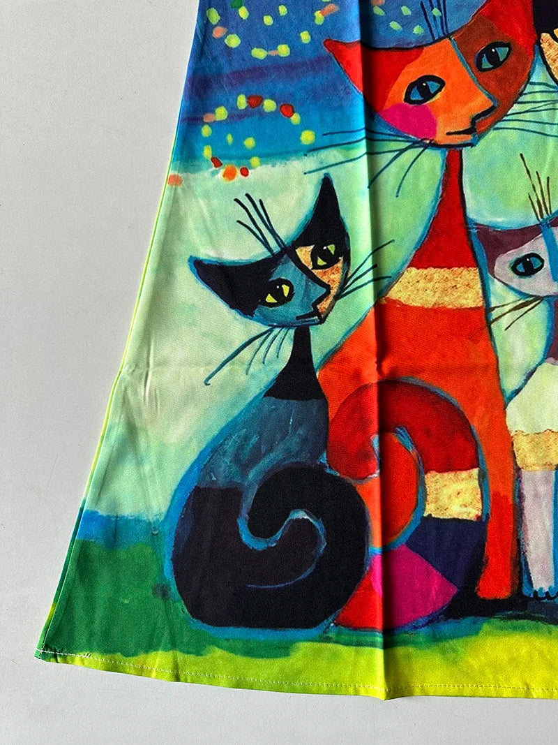 Elegant Bohemian V-Neck Sleeveless Printed Dress with Loose Waist and Large Hem for Casual or Formal Occasions