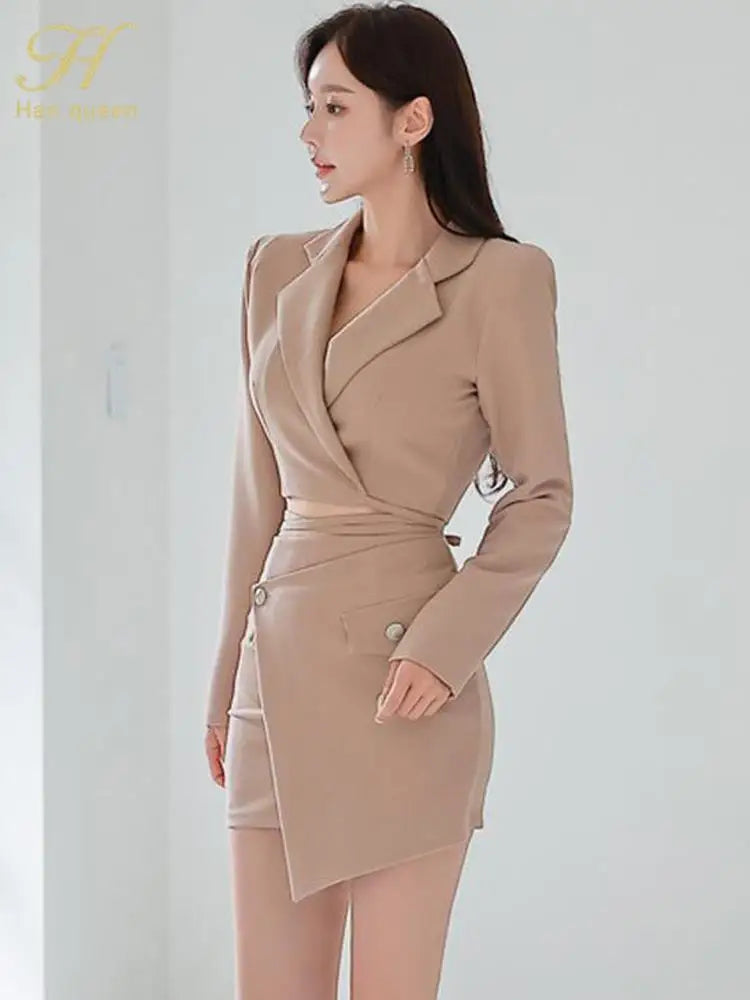Elegant Women Two-Piece Set Short Blazer and High Waist Pencil Skirt Casual Office Wear Simple Chic Business Outfit