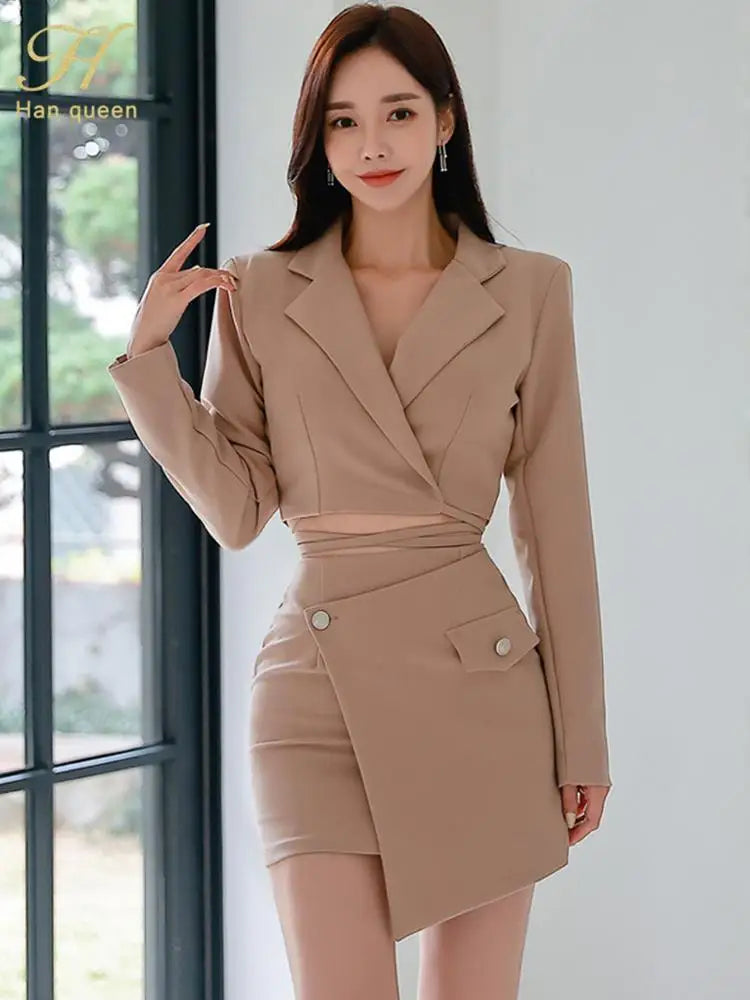 Elegant Women Two-Piece Set Short Blazer and High Waist Pencil Skirt Casual Office Wear Simple Chic Business Outfit