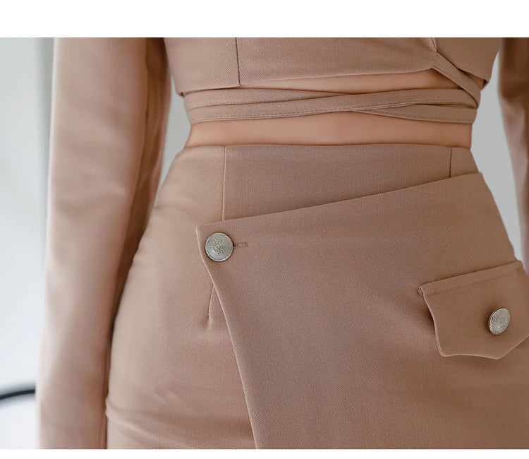 Elegant Women Two-Piece Set Short Blazer and High Waist Pencil Skirt Casual Office Wear Simple Chic Business Outfit