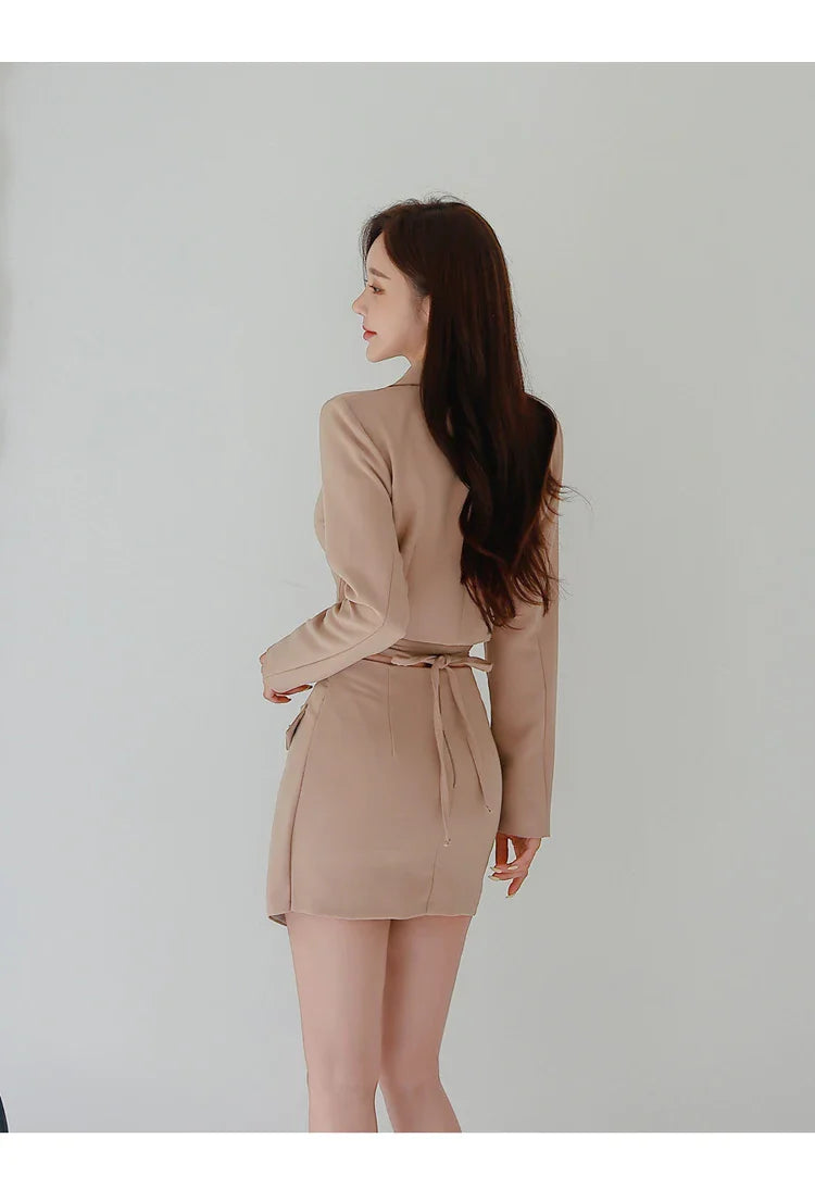 Elegant Women Two-Piece Set Short Blazer and High Waist Pencil Skirt Casual Office Wear Simple Chic Business Outfit