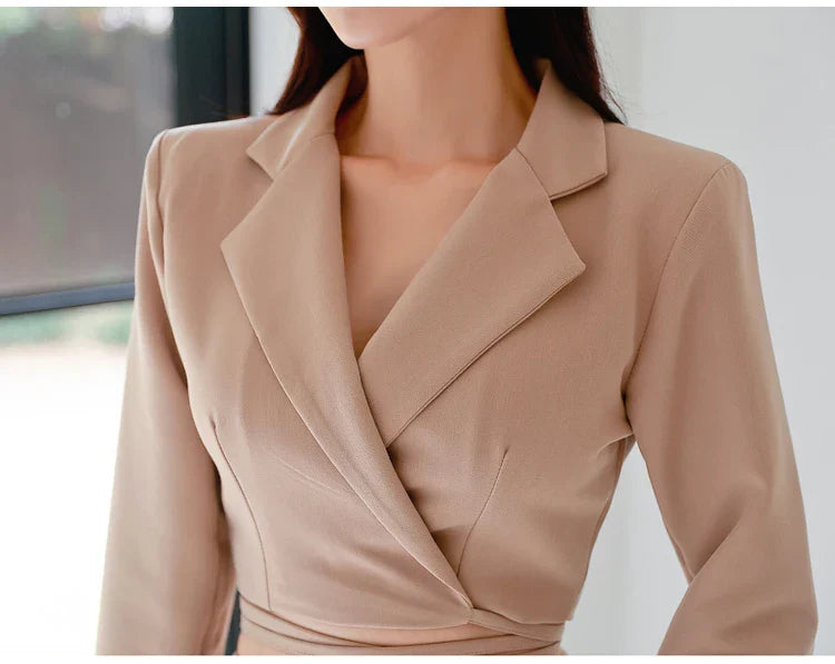 Elegant Women Two-Piece Set Short Blazer and High Waist Pencil Skirt Casual Office Wear Simple Chic Business Outfit