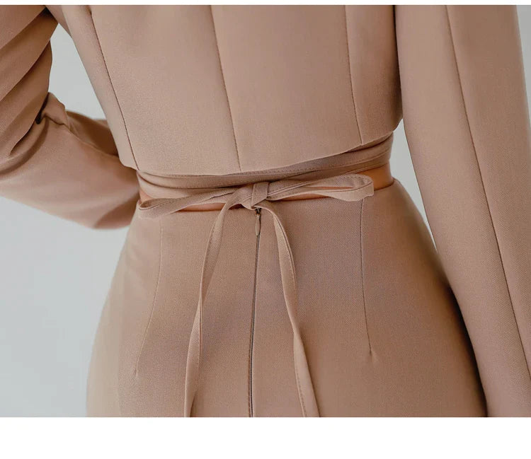 Elegant Women Two-Piece Set Short Blazer and High Waist Pencil Skirt Casual Office Wear Simple Chic Business Outfit