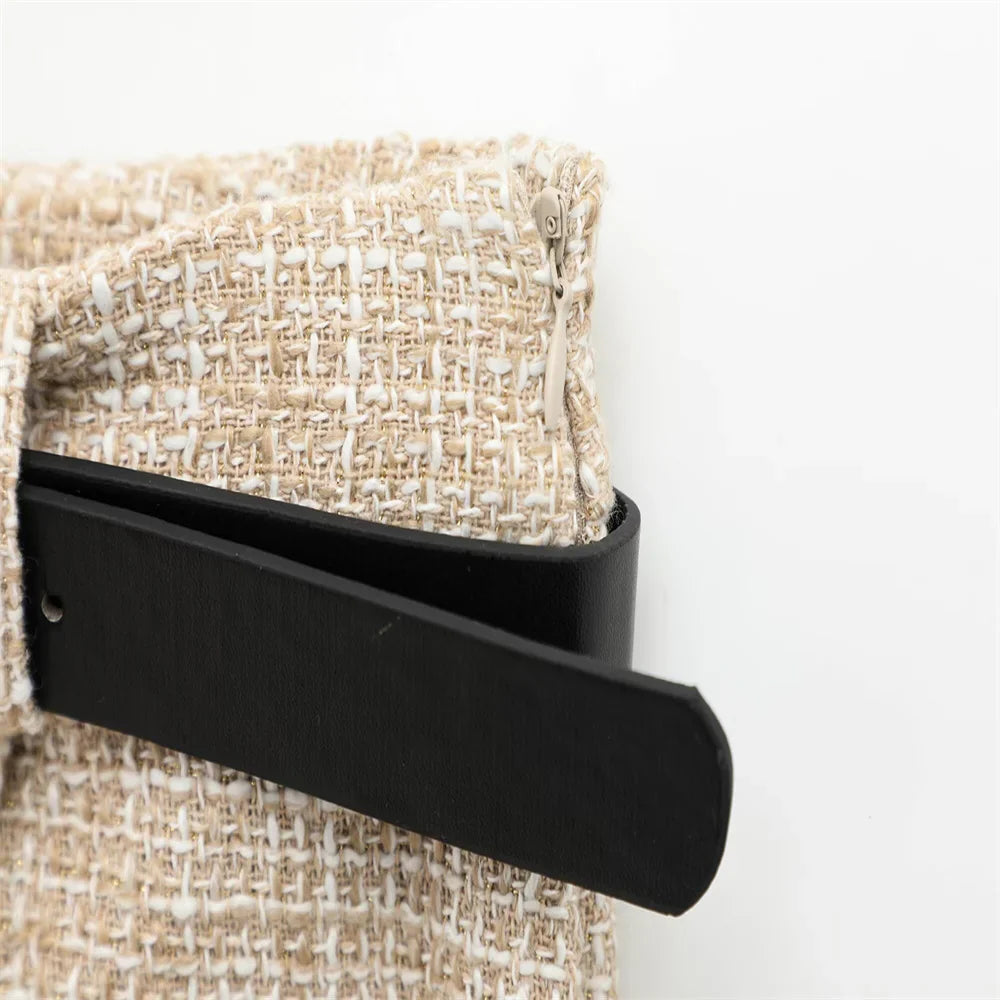 Women Tweed Sleeveless Button-Up Vest and Asymmetric Belted Shorts Set Stylish Two-Piece Outfit