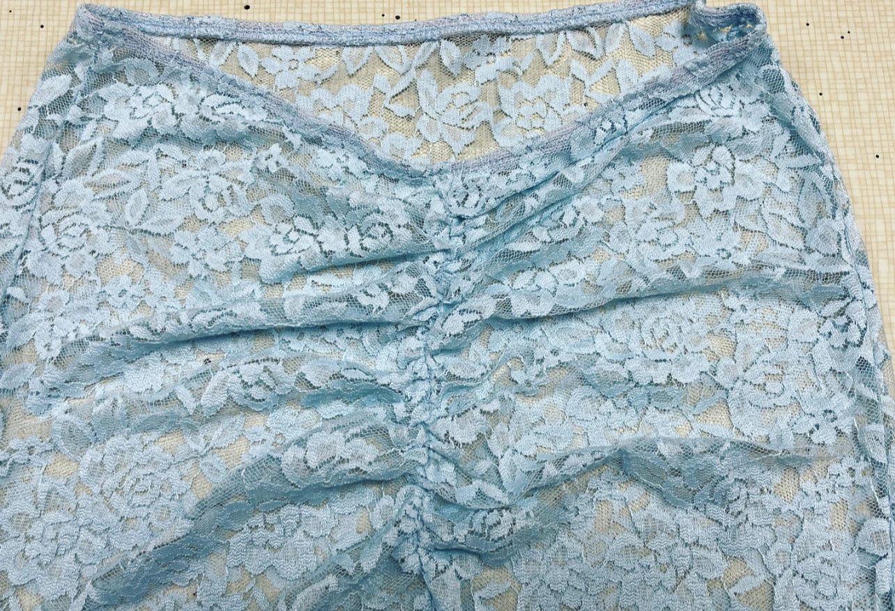 Perspective Round Neck Lace Two-Piece Set with Long Sleeves and High Waist Cinched Skirt