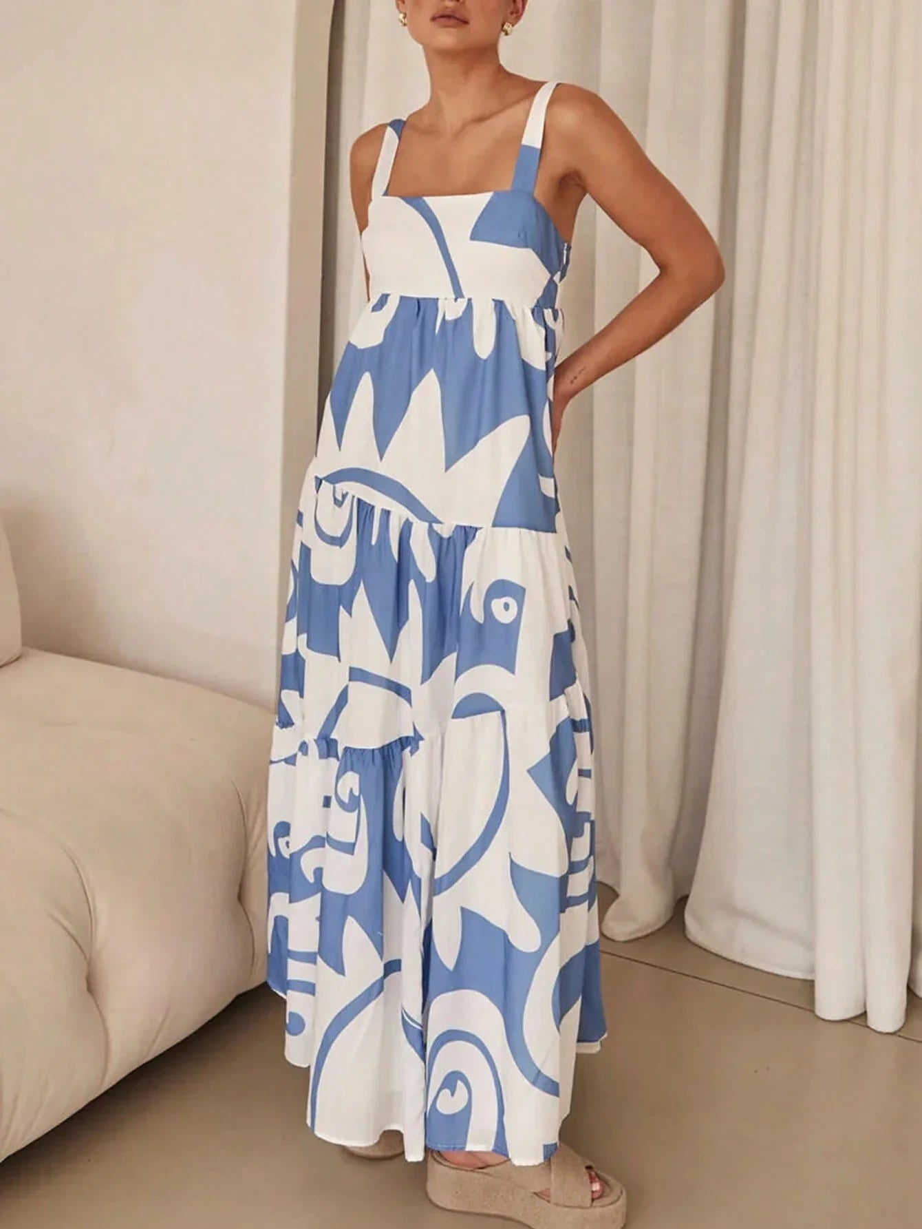 Ladies Spring and Summer Casual Printed Slip Dress for Holiday and Daywear