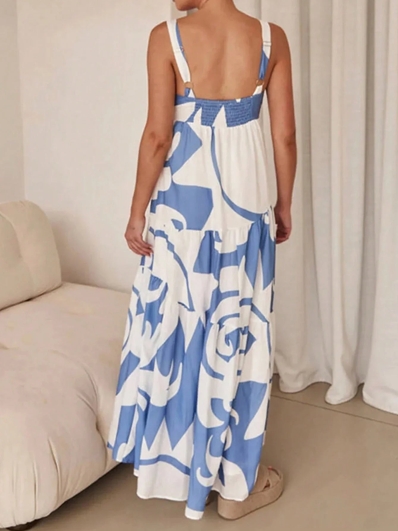 Ladies Spring and Summer Casual Printed Slip Dress for Holiday and Daywear