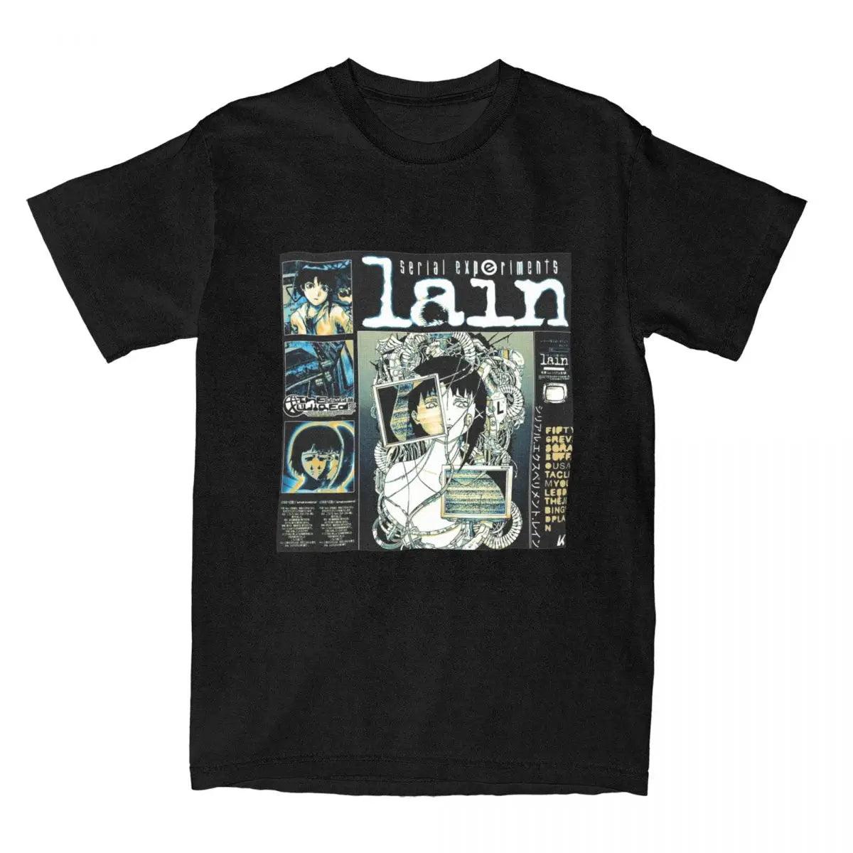 Men Women's Serial Experiments Lain Sci Fi Anime T Shirt Vintage Pure Cotton Short Sleeve O Neck Tee for Party and Casual Wear